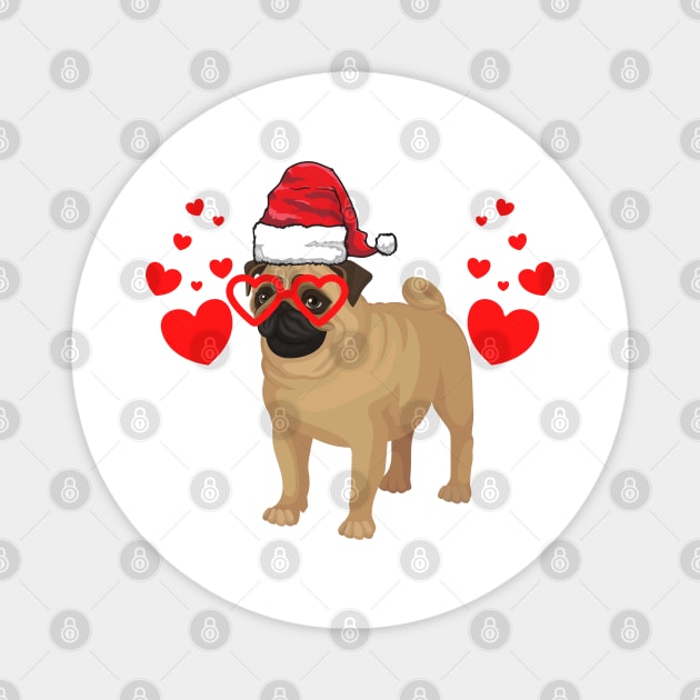 Santa Hat-Wearing Pug Dog Funny Christmas Holiday Magnet by Contentarama